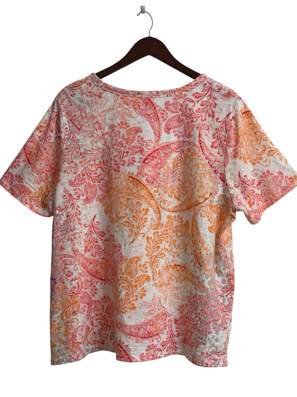 Chico's Pink Orange White Paisley Short Sleeve Tee Sz 3 XL - Picture 5 of 7